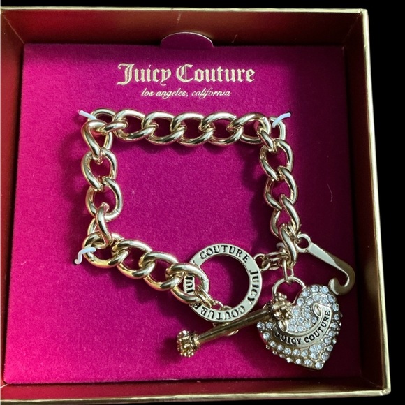 Juicy Couture Jewelry - Juicy Couture Gold Heart & Logo Charm Chain Bracelet